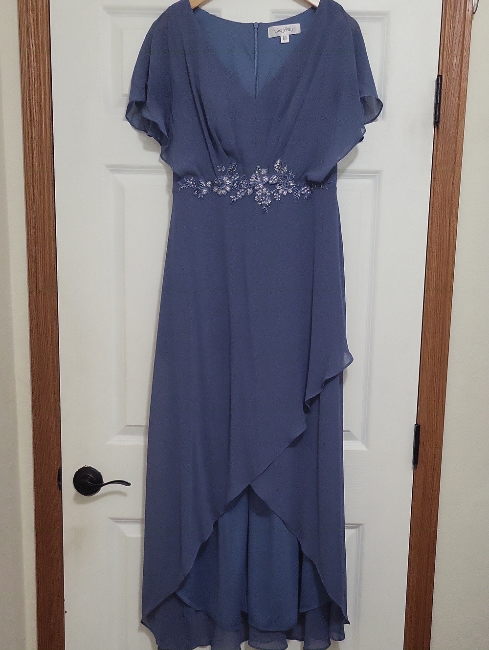 Ever Pretty Dusty Blue High-Low Chiffon Dress with Embroidered Waist